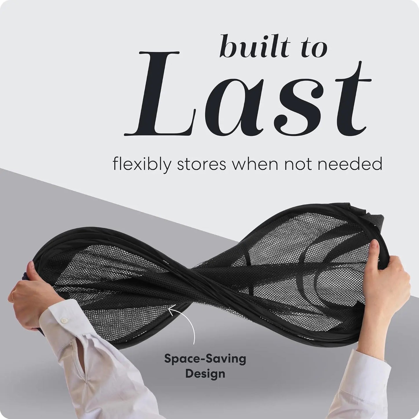 Collapsible mesh pop-up hamper, black, wide opening, side pocket, breathable, foldable, space-saving for clothes & storage