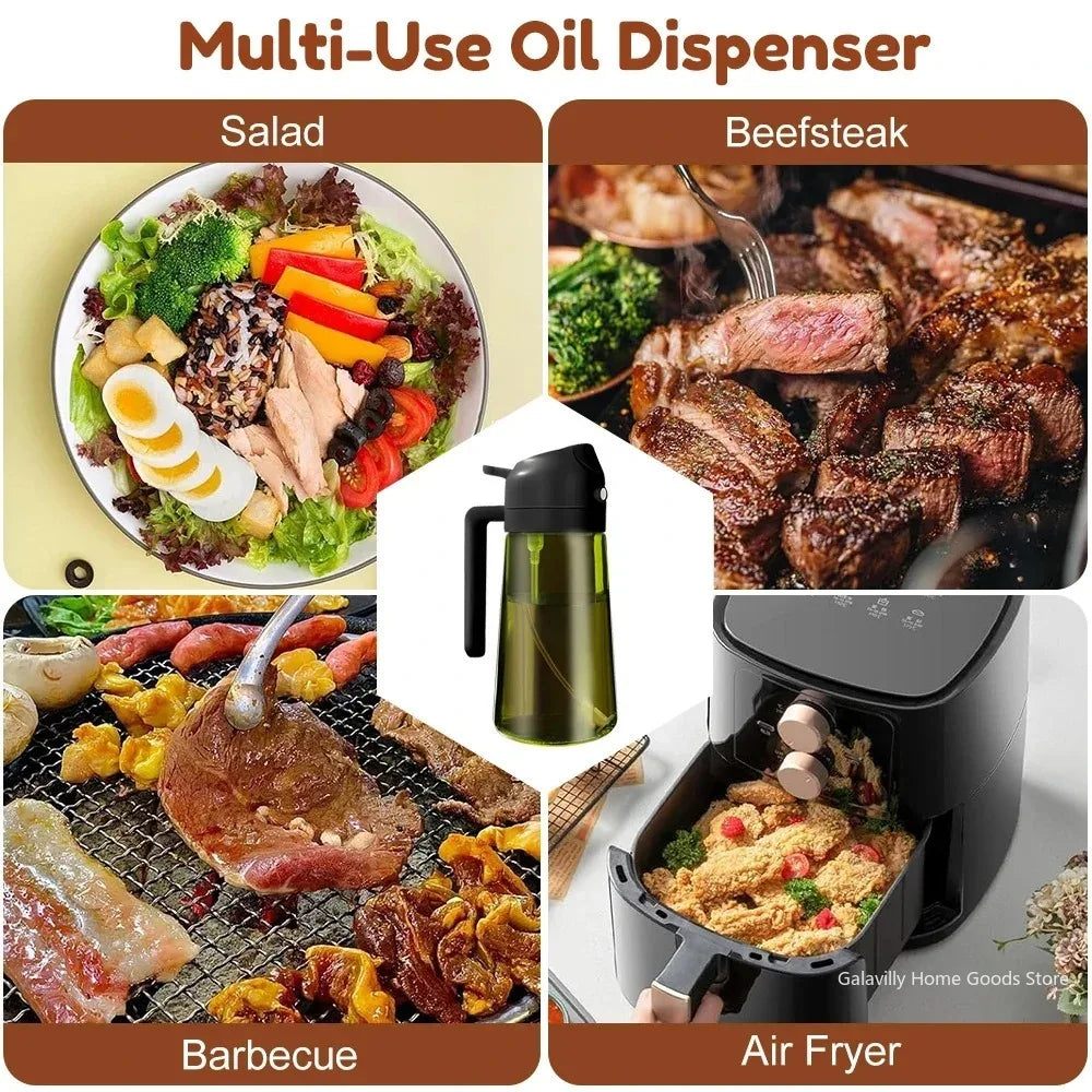 16oz/470ML Light-Blocking Dark Oil Sprayer for Cooking 2 in 1 Olive Oil Dispenser Bottle for Kitchen Dark Green Glass Oil Bottle