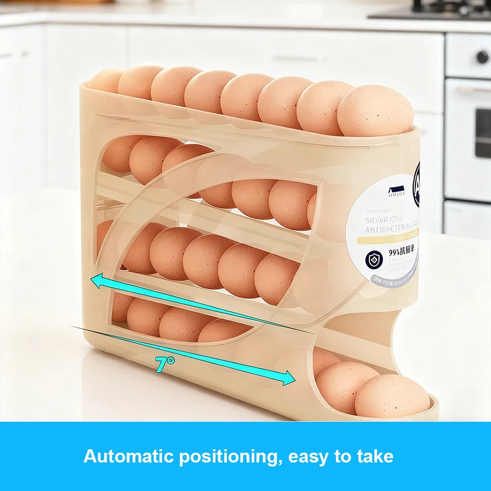 Automatic Scrolling Egg Rack Kitchen Egg Holder Storage Box Egg Basket Container Organizer Rolldown Refrigerator Egg Dispenser