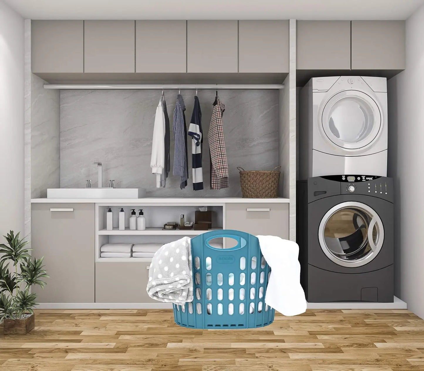 Foldable Plastic Laundry Hamper, Ventilated Space Saving Dirty Clothes Storage Basket with Built-in Handle, Large Capacity Collapsible Laundry Basket for Bathroom, Bedroom, Toys & Household Organizer