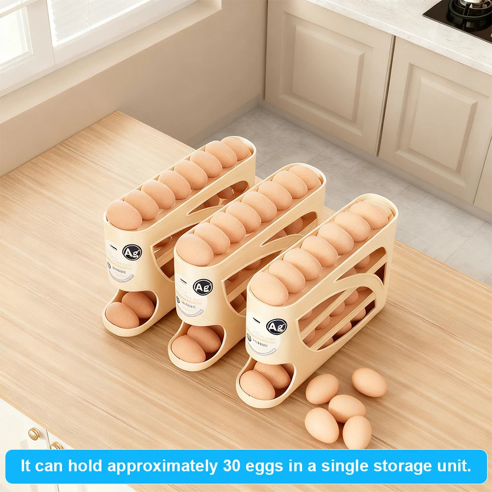 Automatic Scrolling Egg Rack Kitchen Egg Holder Storage Box Egg Basket Container Organizer Rolldown Refrigerator Egg Dispenser