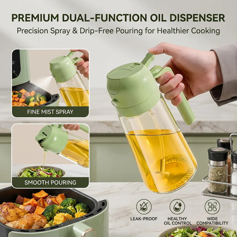 16oz Oil Dispenser Bottle for Kitchen, 2 in 1 Olive Oil Dispenser and Oil Sprayer, 470ml Olive Oil Spray Bottle for Cooking