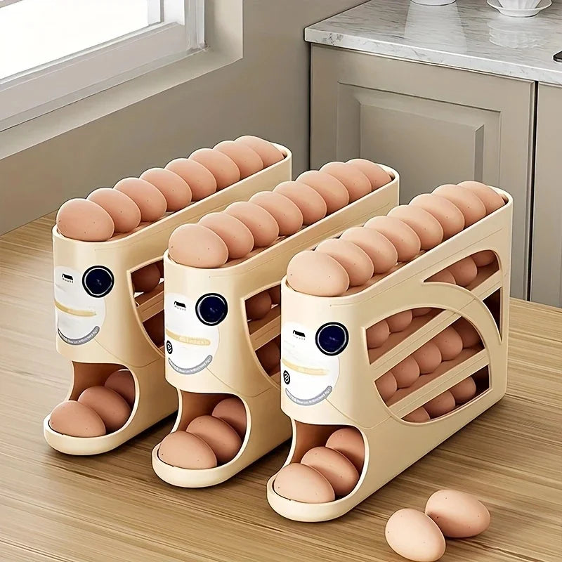 Automatic Scrolling Egg Rack Kitchen Egg Holder Storage Box Egg Basket Container Organizer Rolldown Refrigerator Egg Dispenser