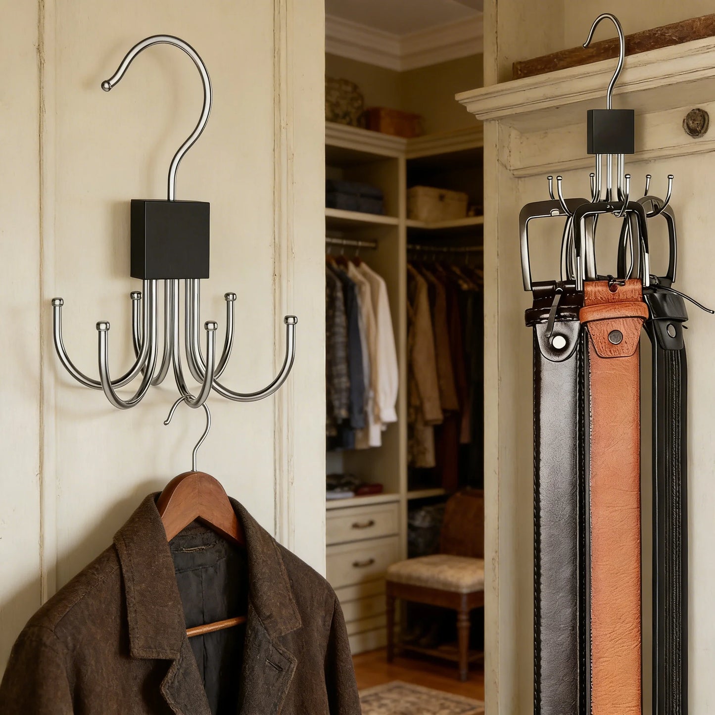 360°Rotating Belt Hanger Hook Durable Belts Rack Organizer for Belts Scarves Bras Ties Home Dorm Storage Hanger Closet Organizer