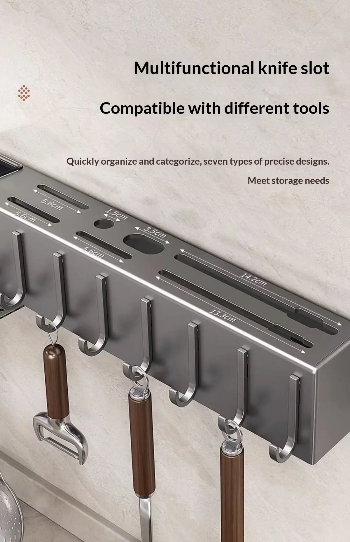 Heavy Duty Carbon Steel Wall Mounted Kitchen Organizer No Drill Knife Rack Kitchen Spoon Chopstick Barrel Multi-function Space S