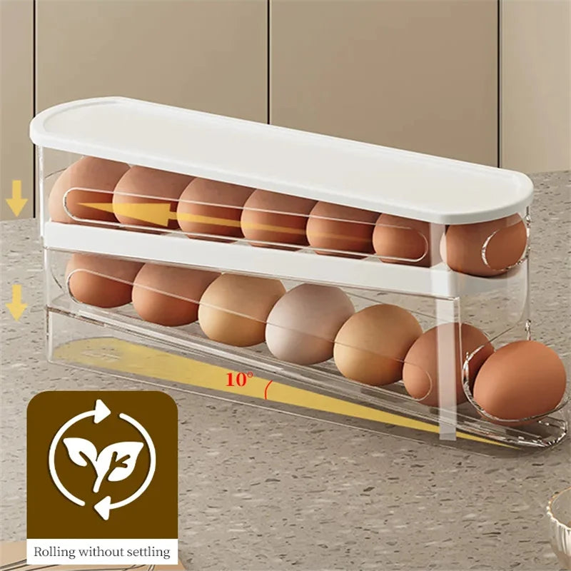 Automatic Scrolling Egg Rack Kitchen Egg Holder Storage Box Egg Basket Container Organizer Rolldown Refrigerator Egg Dispenser