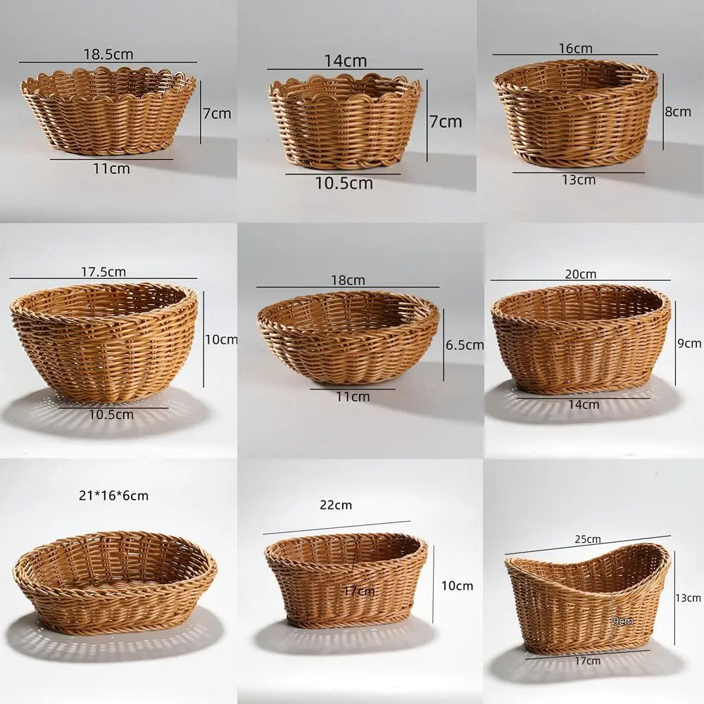 New Hardness Rattan Wicker Woven Serving Baskets Household 10 Styles Handwoven Bread Fruit Vegetables Basket Rattan Basket