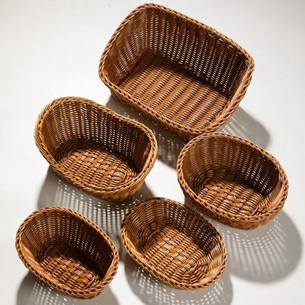 New Hardness Rattan Wicker Woven Serving Baskets Household 10 Styles Handwoven Bread Fruit Vegetables Basket Rattan Basket