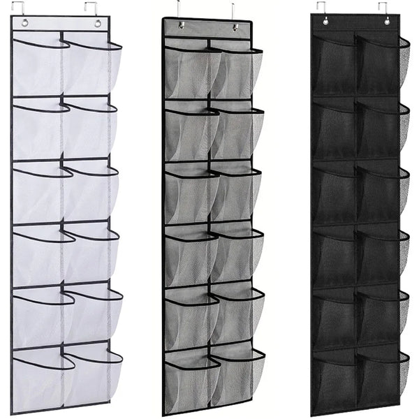 12 Pockets Over the Door Shoe Organizer Large Mesh Pockets With 2 Hooks Transparent Fabric Shoe Rack Storage Bag For Bedroom