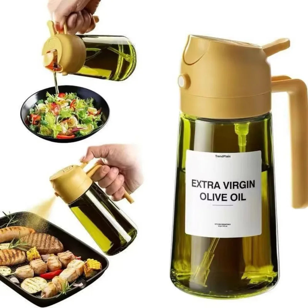 16oz/470ML Light-Blocking Dark Oil Sprayer for Cooking 2 in 1 Olive Oil Dispenser Bottle for Kitchen Dark Green Glass Oil Bottle