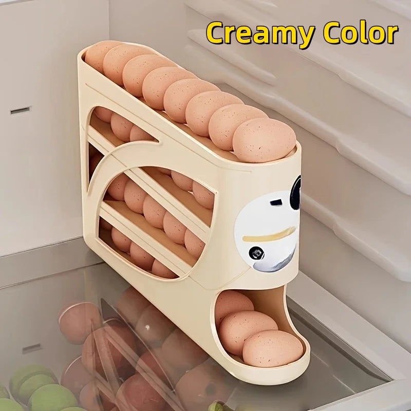 Automatic Scrolling Egg Rack Kitchen Egg Holder Storage Box Egg Basket Container Organizer Rolldown Refrigerator Egg Dispenser