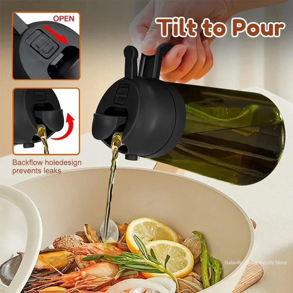 16oz/470ML Light-Blocking Dark Oil Sprayer for Cooking 2 in 1 Olive Oil Dispenser Bottle for Kitchen Dark Green Glass Oil Bottle