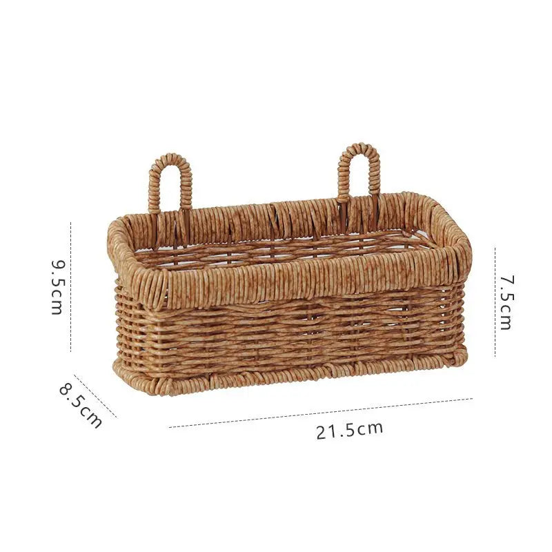 Wall Mounted Vegetable and Fruit Basket, Simulated Rattan Hanging Basket, Plastic Wall-mounted Hanging Basket, Home Decoration