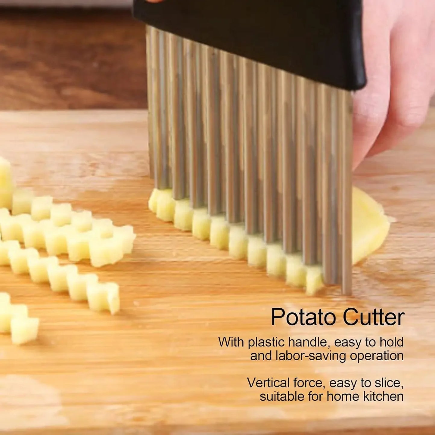 Crinkle Cutter,Upgraded Stainless Steel Crinkle Knife, Safety Kitchen French Fry Chip Cutter